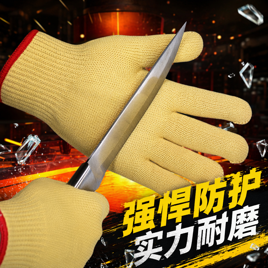 Yellow cut-resistant gloves, thickened wear-resistant protective gloves specially designed for holding knives Specification image