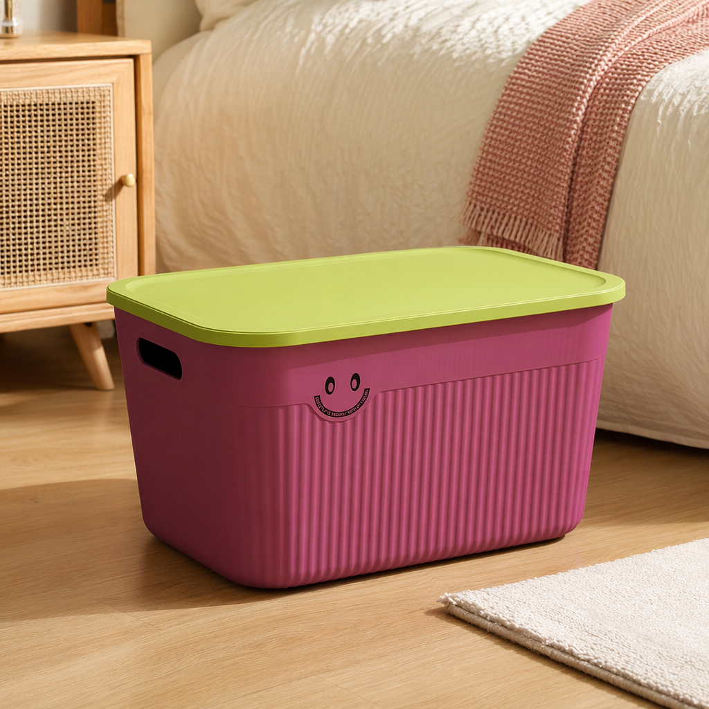 Rose red covered storage box, plastic household organization box, large-capacity dust-proof storage box details Picture