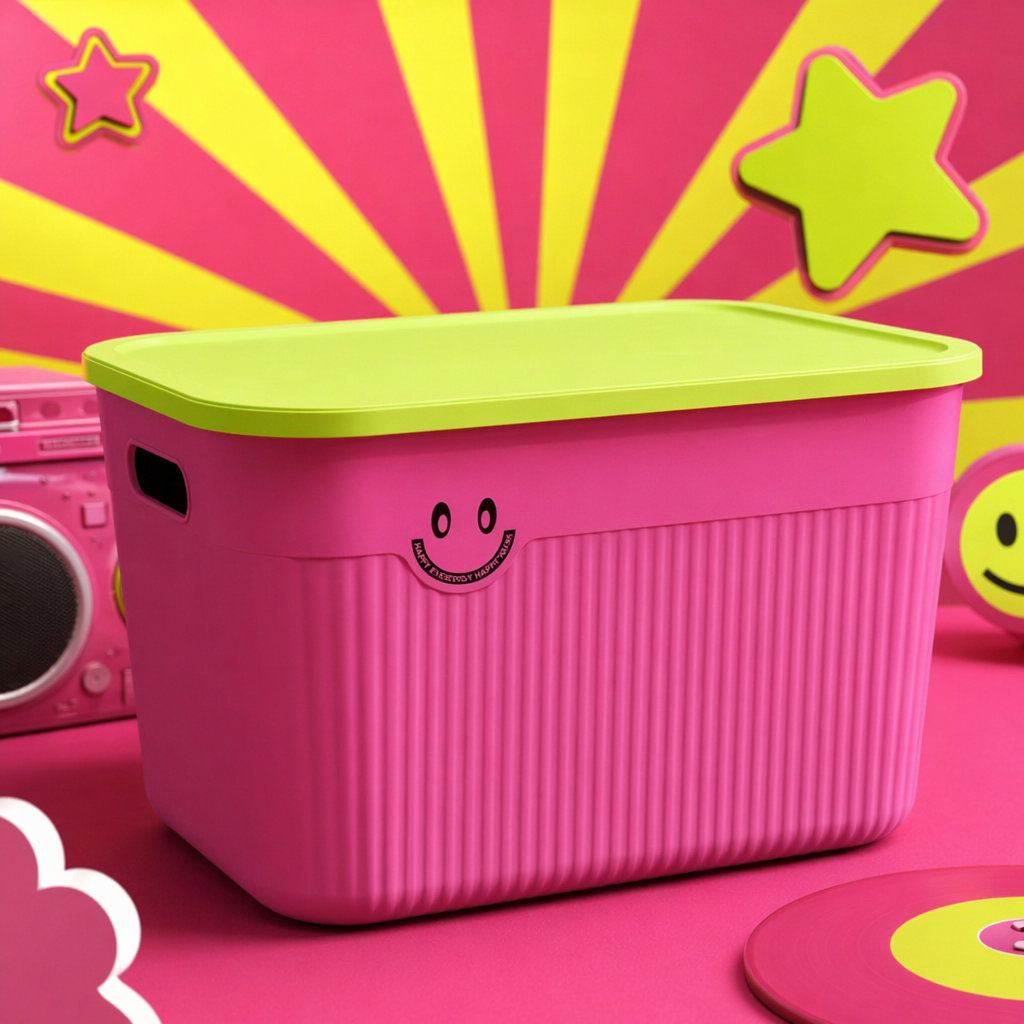 Rose red covered storage box, plastic household organization box, large-capacity dust-proof storage box Specification image