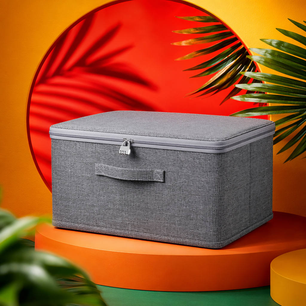 صندوق القماش الرمادي هو عبارة عن صندوق خزن منزلي Specification image