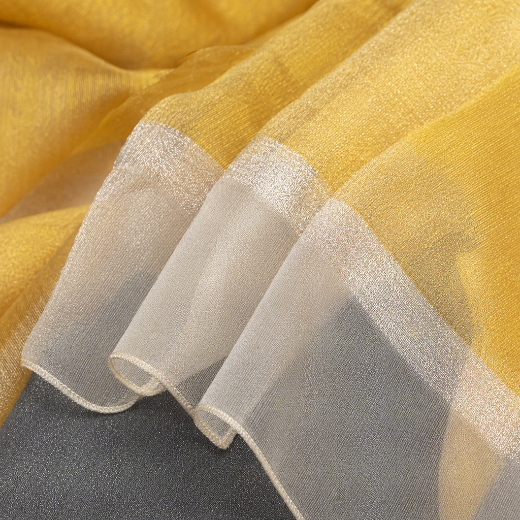 This golden silk scarf is warm, light and drape for women in autumn and winter, made of a blend of real silk Application Scenario