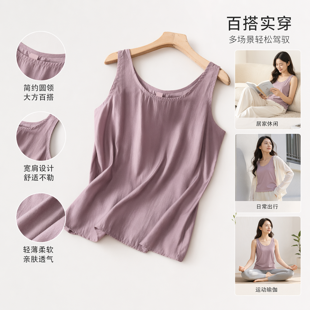 A light purple sleeveless vest for women, a fitted pure cotton summer top