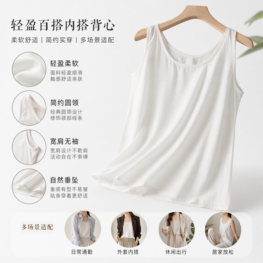 White sleeveless top for women, pure cotton, slim and slimming, summer versatile short T-shirt