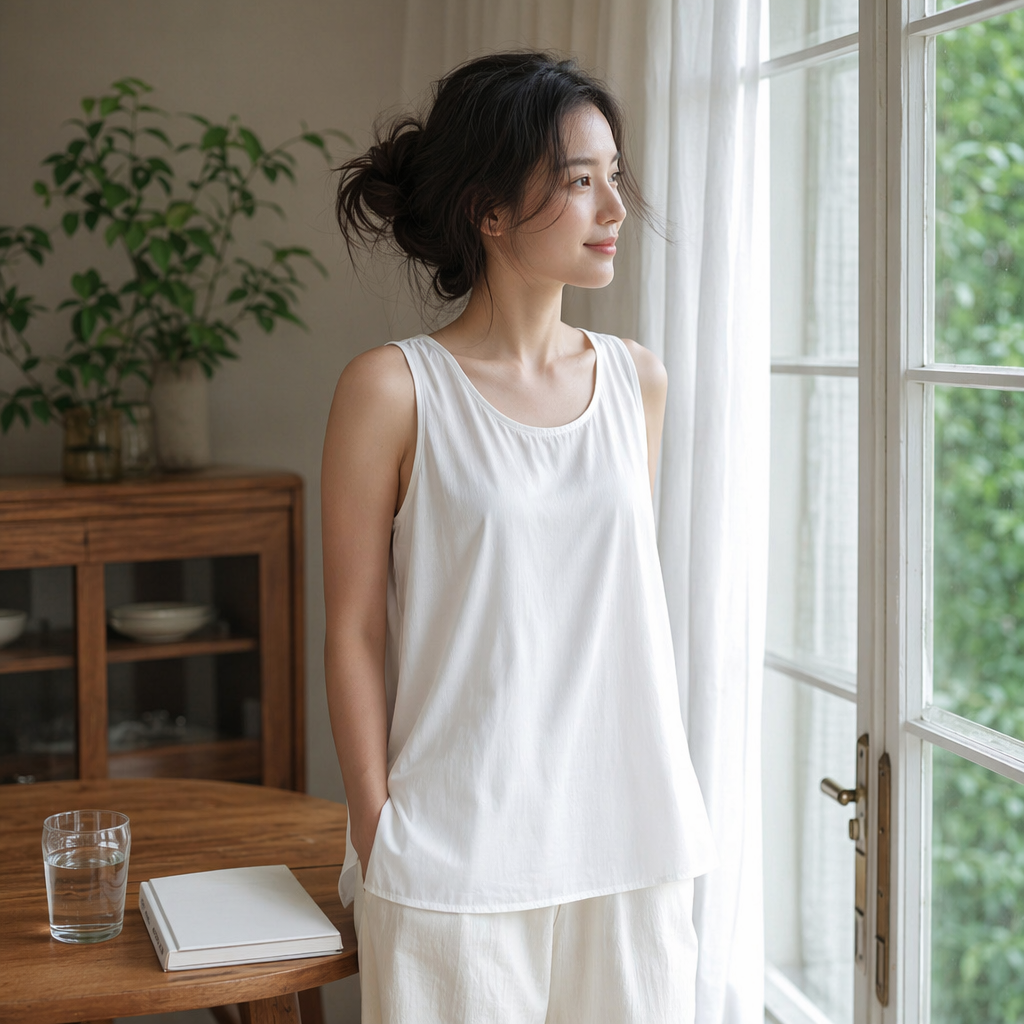 White sleeveless top for women, pure cotton, slim and slimming, summer versatile short T-shirt details Picture