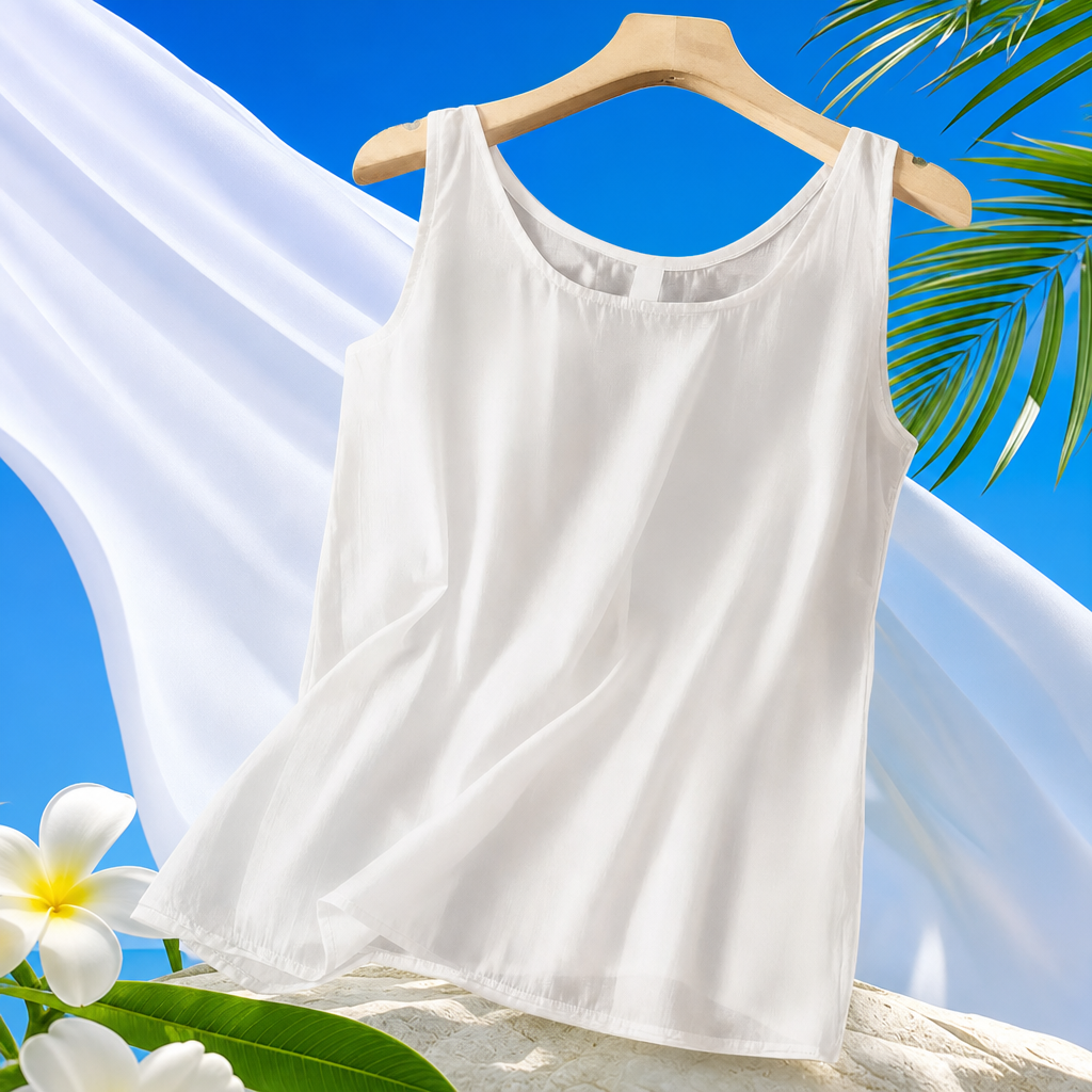 White sleeveless top for women, pure cotton, slim and slimming, summer versatile short T-shirt Specification image