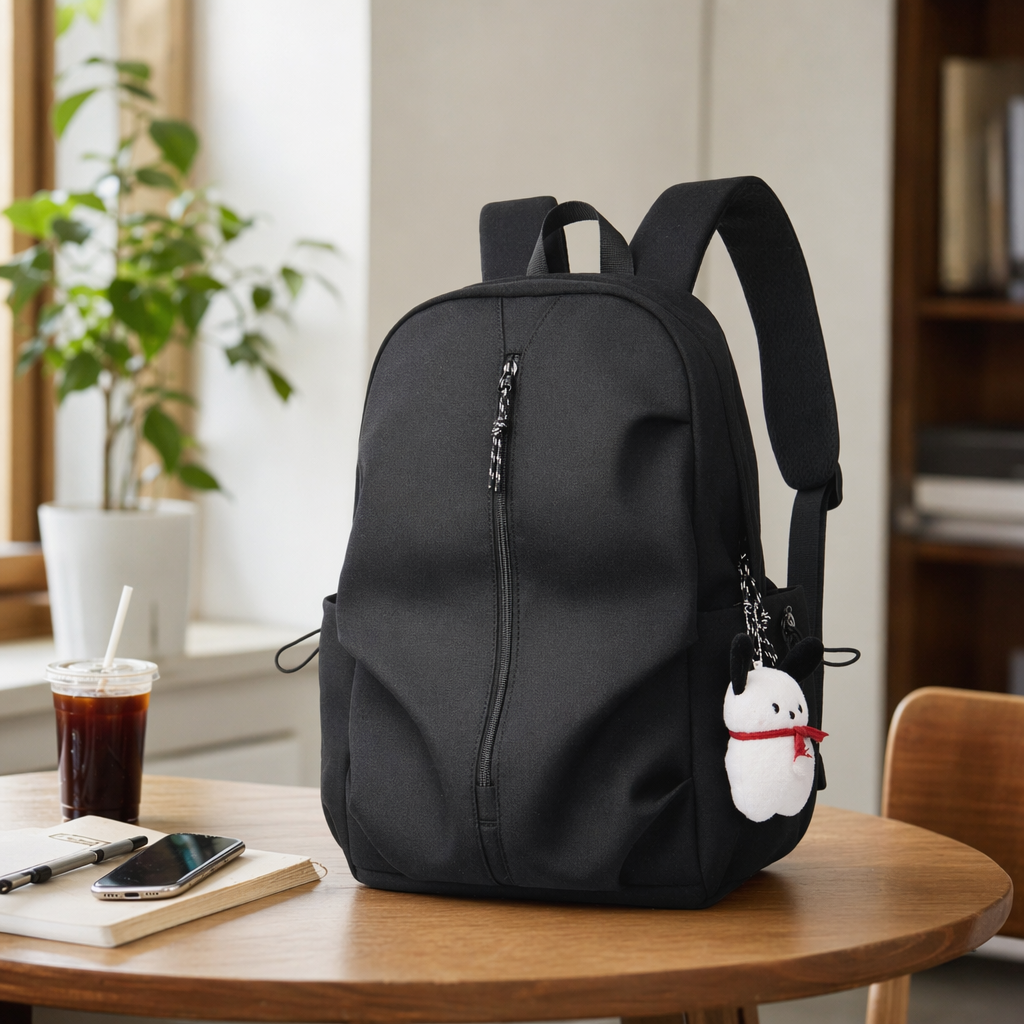 Black nylon water-resistant commuting backpack is lightweight and wear-resistant for daily travel details Picture