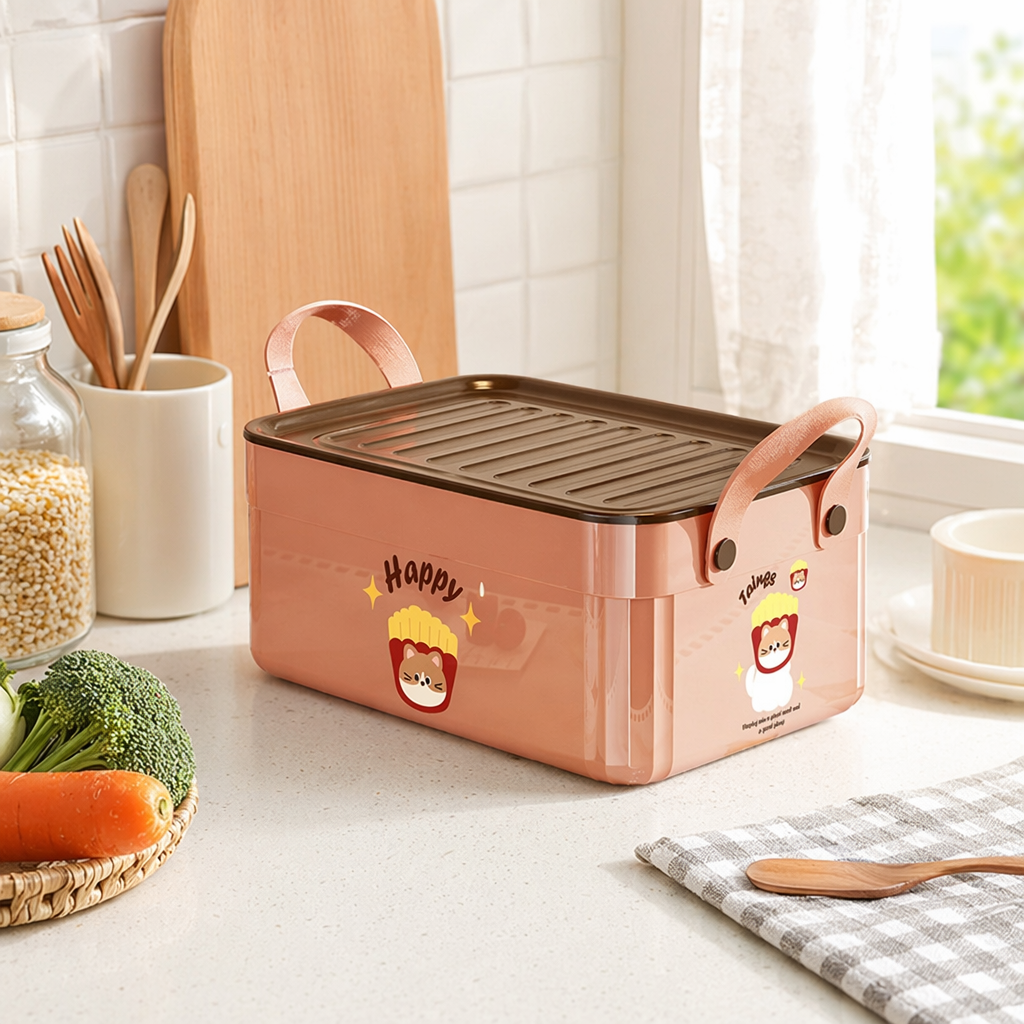 Pink rectangular covered storage box for home organization and storage, simple Nordic style details Picture