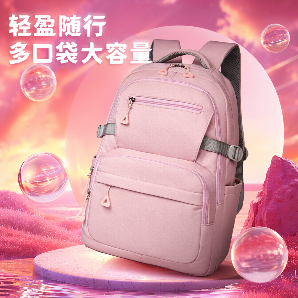Pink backpack for women, lightweight and large-capacity student commuting, casual and fashionable backpack Specification image