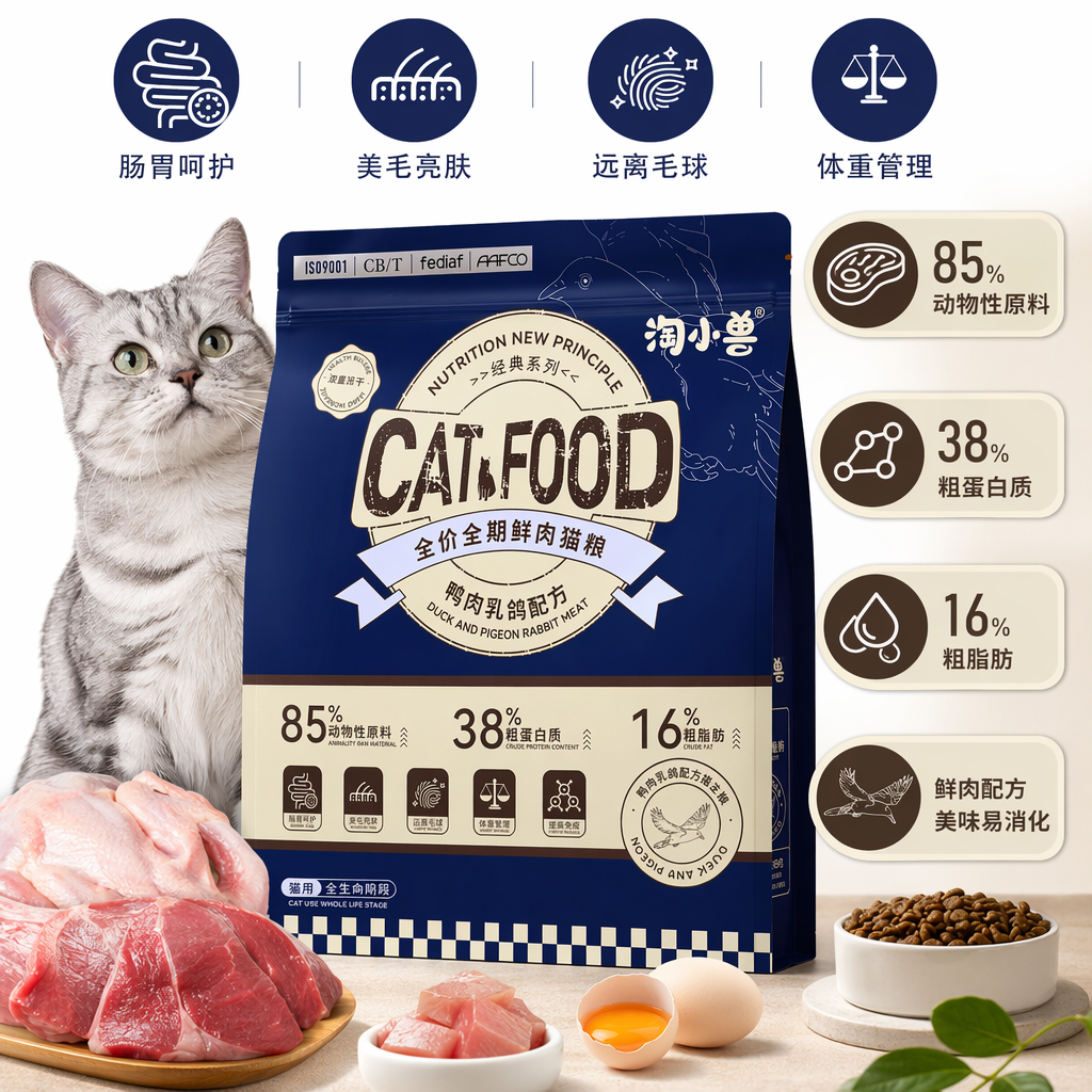 Pet freeze-dried full-price, full-life cat food, fresh meat, no additives, high-protein duck meat, pigeon formula