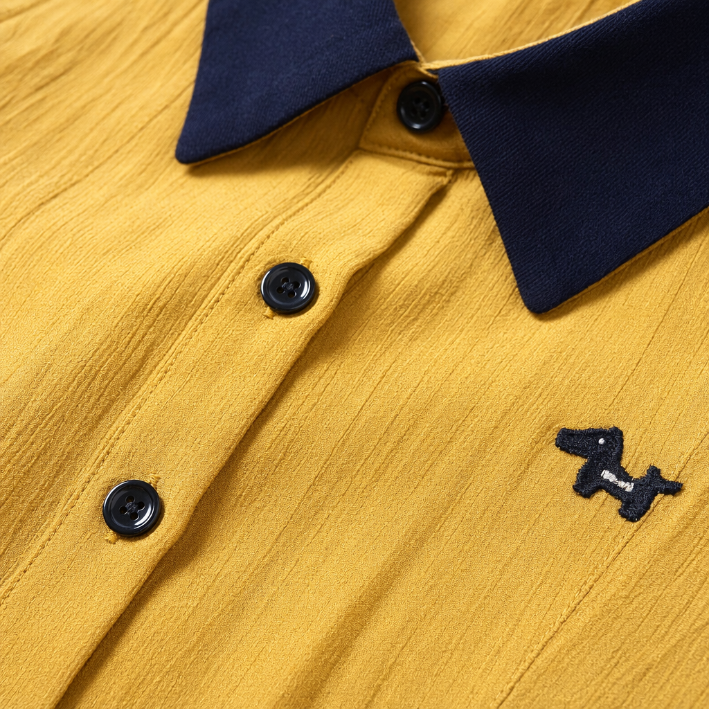 Yellow lapel short-sleeved shirt for women's summer slimming and figure-hugging top Application Scenario