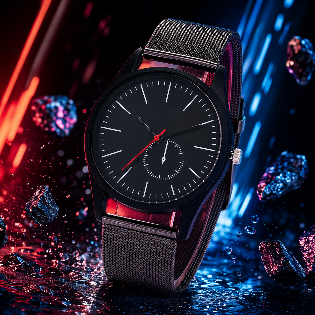 Black dial men's quartz watch, waterproof and luminous, simple business casual Specification image