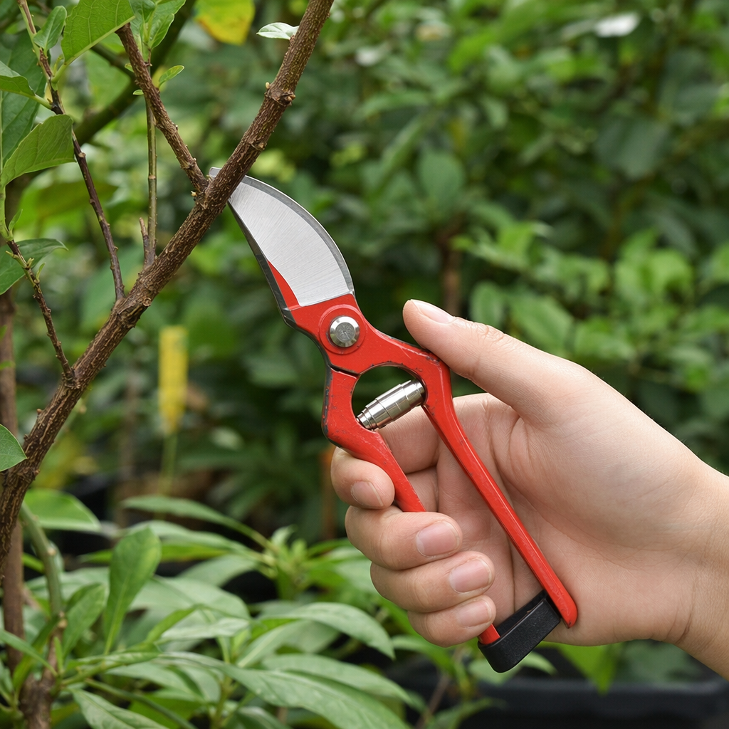 Red handle garden scissors, stainless steel sharp pruning shears, household gardening tools details Picture