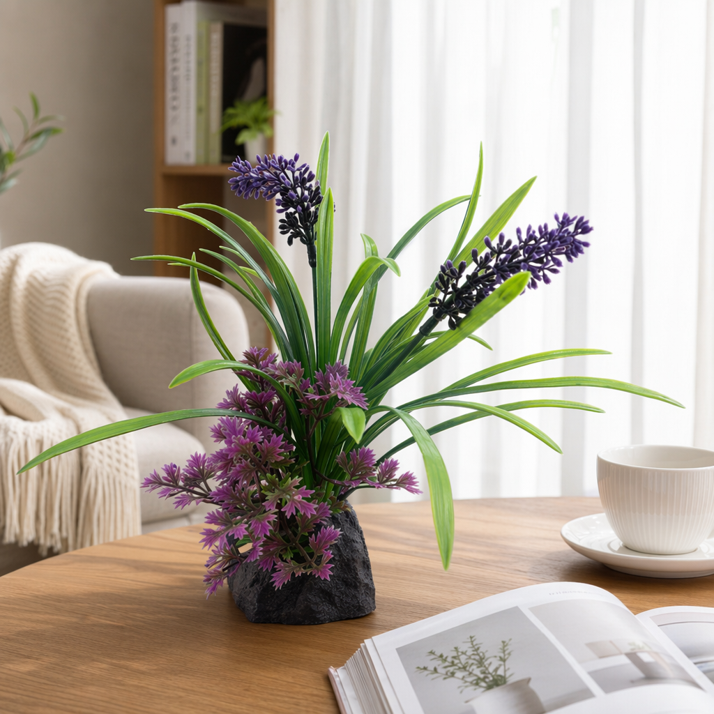 Green leaf and purple flower artificial aquatic plant decoration details Picture