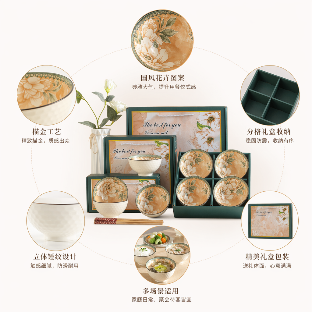 陶瓷餐具套装 家用简约风碗盘勺筷组合 釉下彩工艺