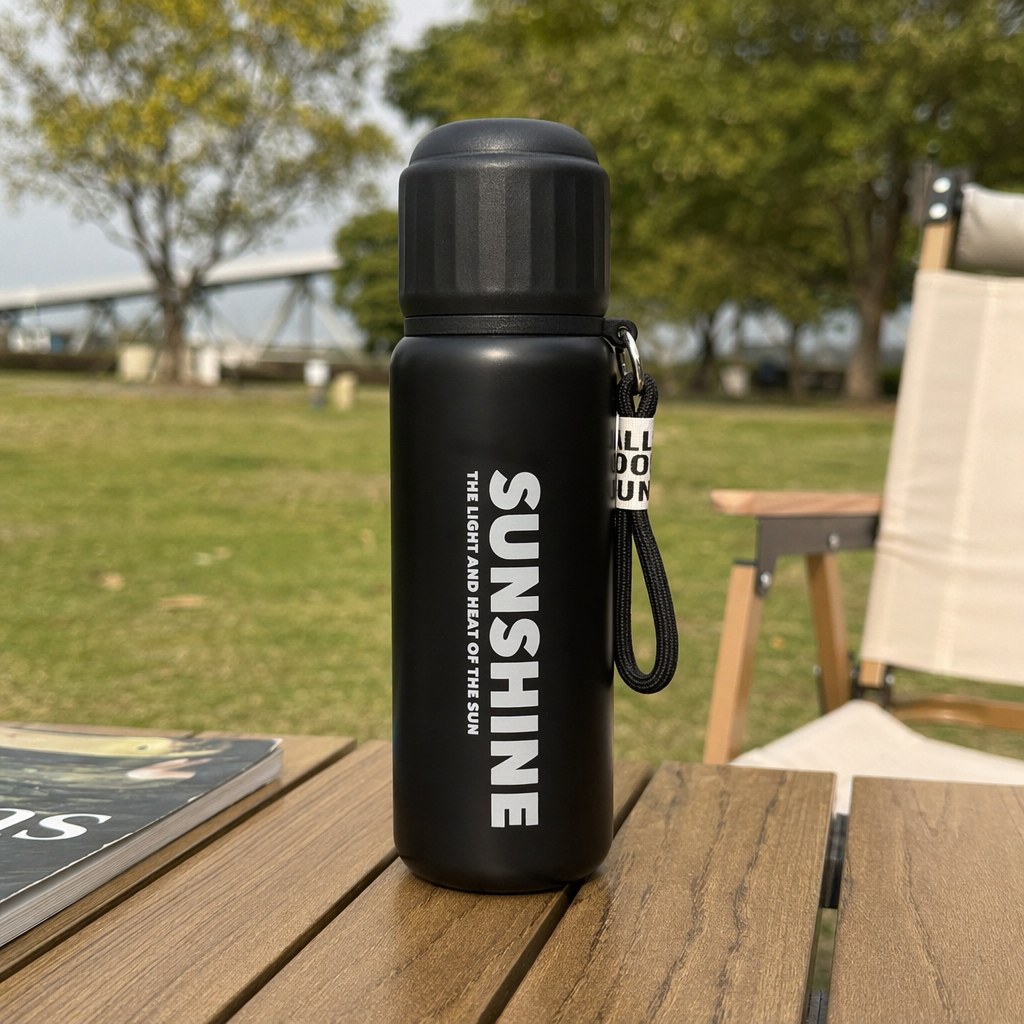 Black simple insulated water cup 350ml, stainless steel vacuum insulated, for office and household use details Picture