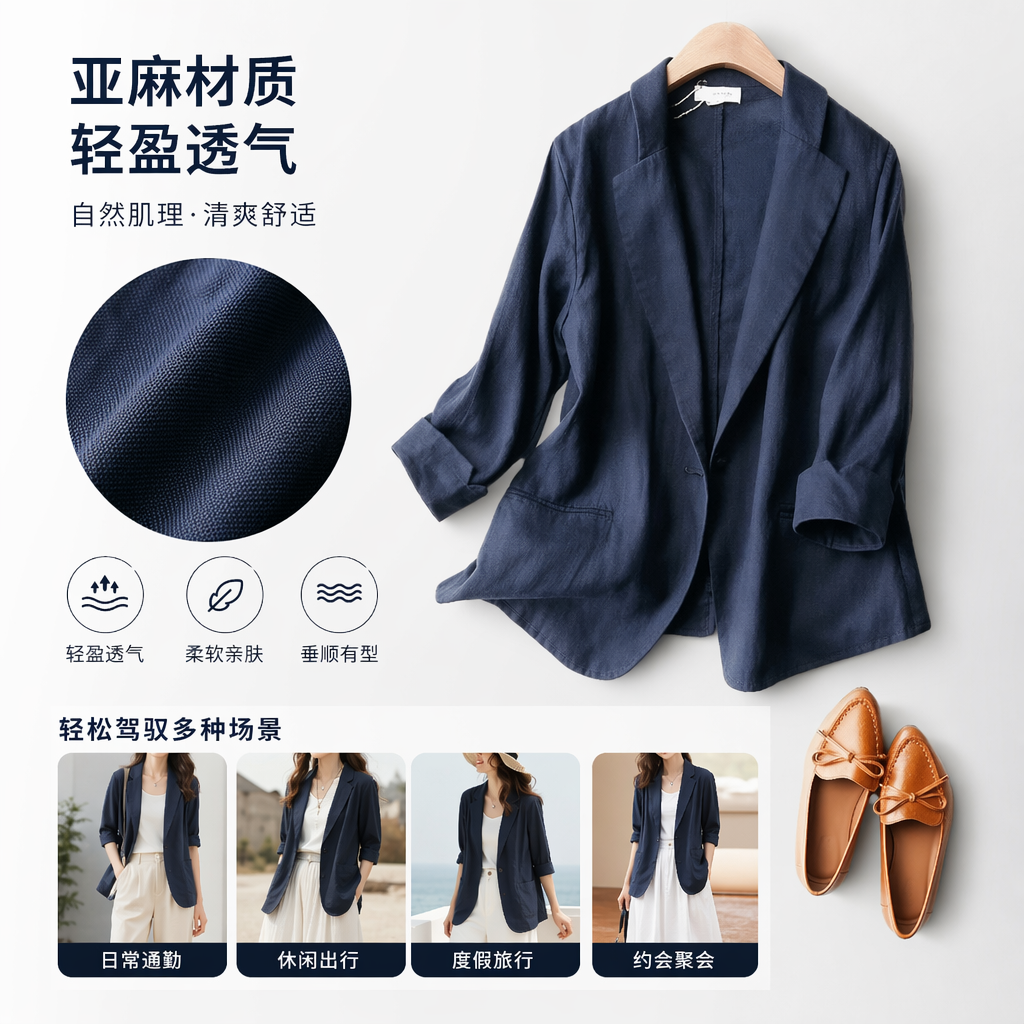 A deep blue fine-spun wool suit jacket for business commuting men's formal wear