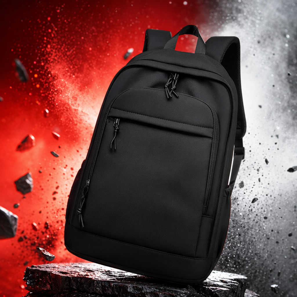 Black nylon water-resistant backpack for commuting travel, lightweight and large capacity Specification image