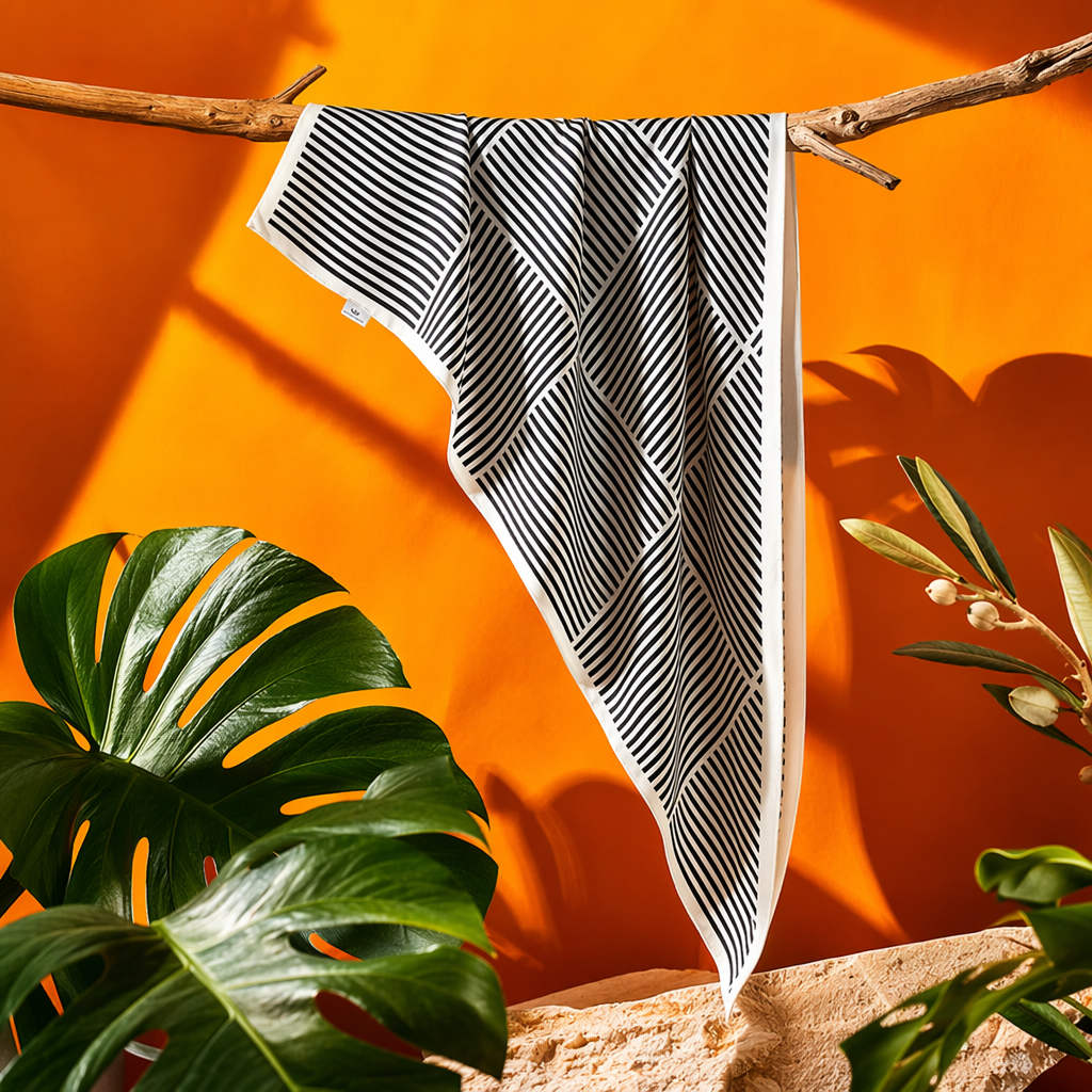 The black and white striped silk scarf is a fashionable and versatile thin scarf for women in spring and summer Specification image