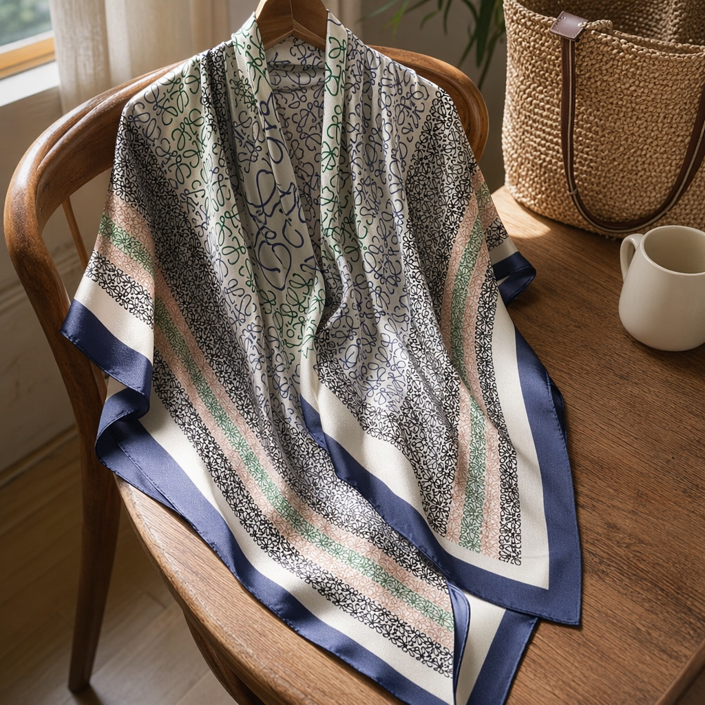 Colorful printed silk scarves are light, breathable and suitable for all seasons as women's accessories details Picture