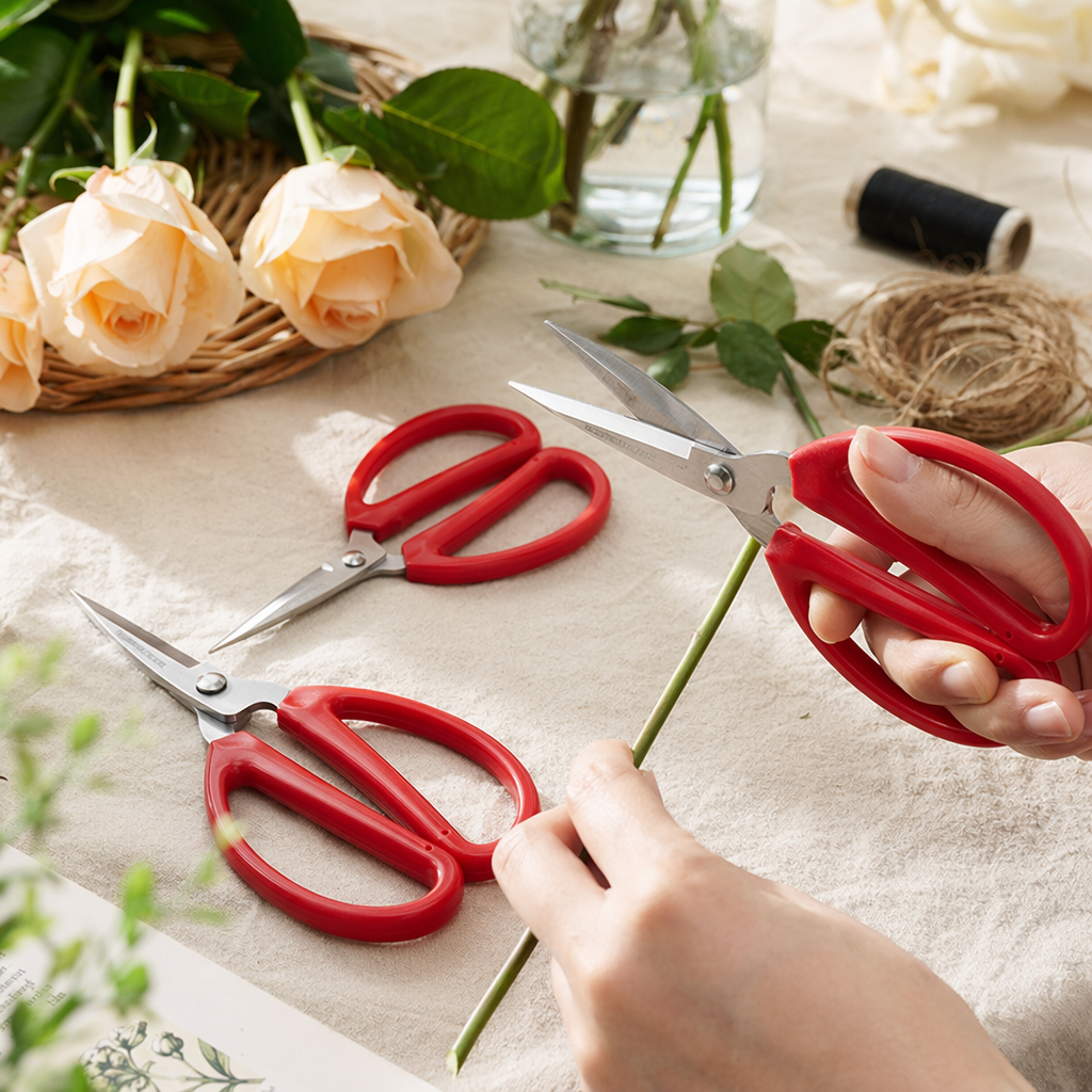 Red handle scissors, household stainless steel sharp, multi-functional for cutting paper and cloth details Picture