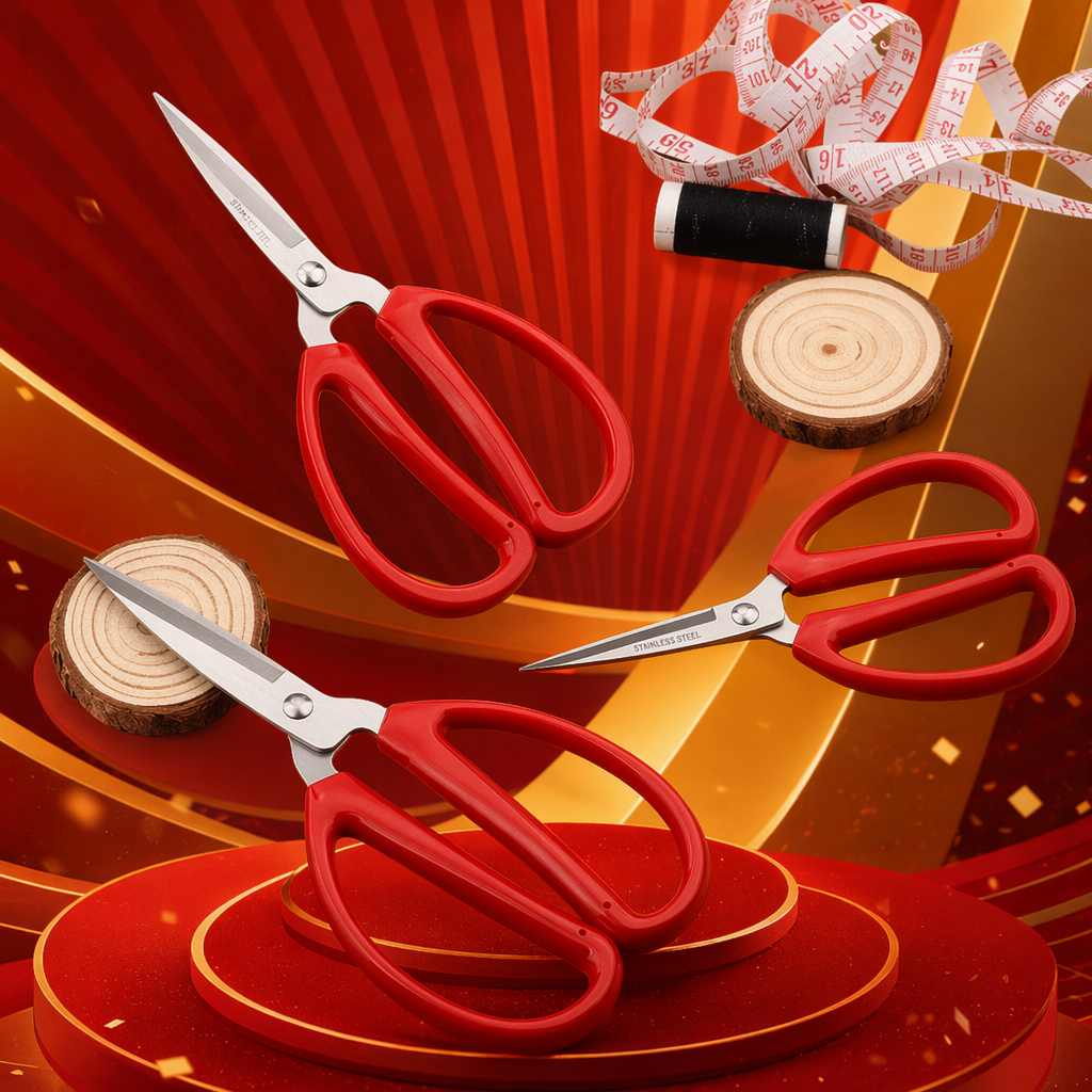 Red handle scissors, household stainless steel sharp, multi-functional for cutting paper and cloth Specification image