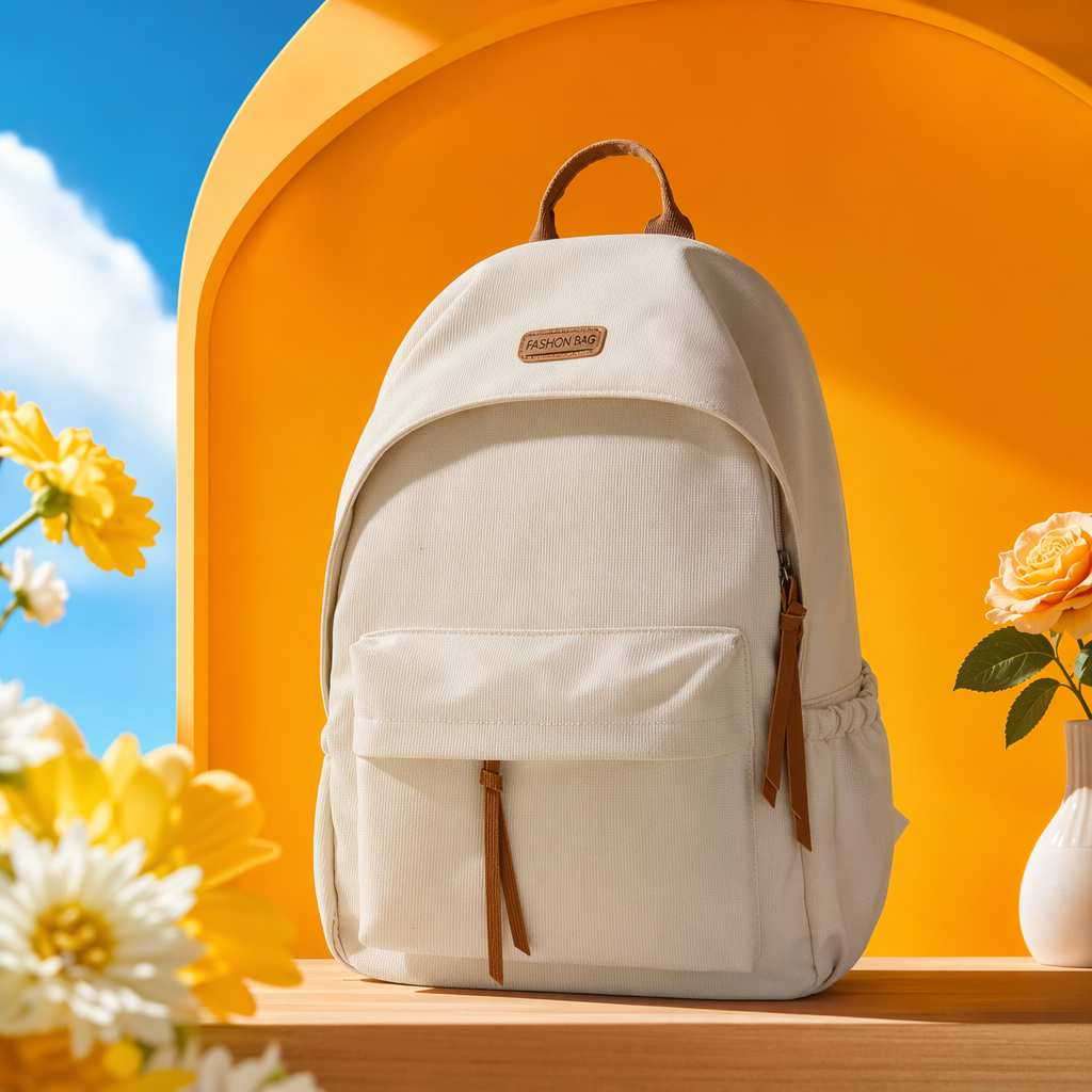 Beige simple and fashionable women's backpack, lightweight and large-capacity commuter casual single-shoulder bag Specification image