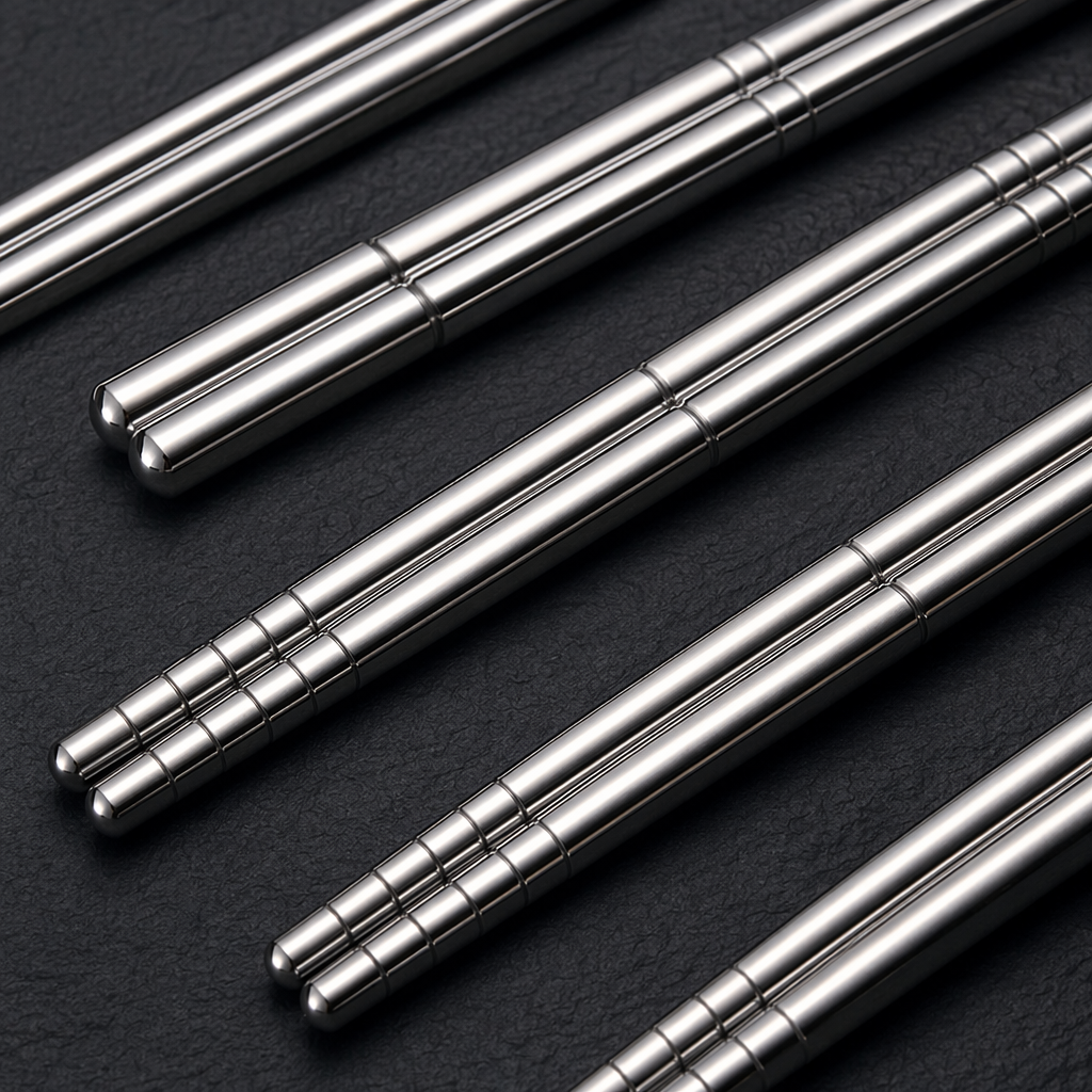 Silver stainless steel chopsticks are simple, fashionable and anti-slip household tableware for picking up food Application Scenario