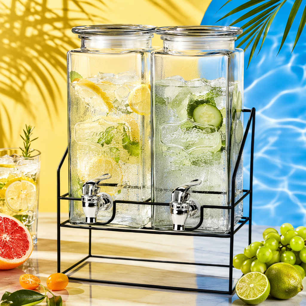 Cross-border customized glass bottles, juice cans, laundry detergent dispensers, cola buckets, containers, cold water buckets with faucets, beverage buckets Specification image