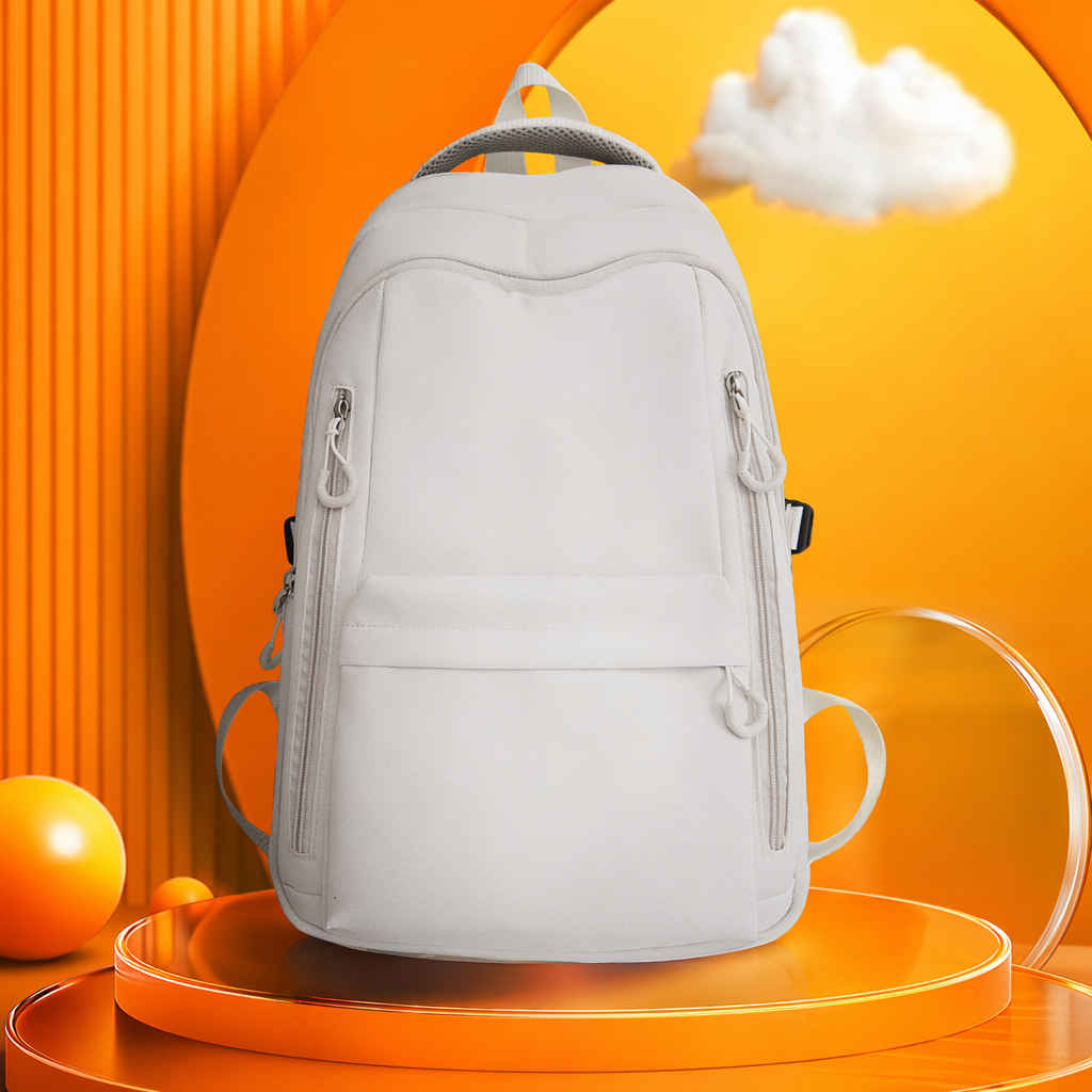 White nylon waterproof backpack for commuting to school, lightweight, wear-resistant, large capacity, casual Specification image