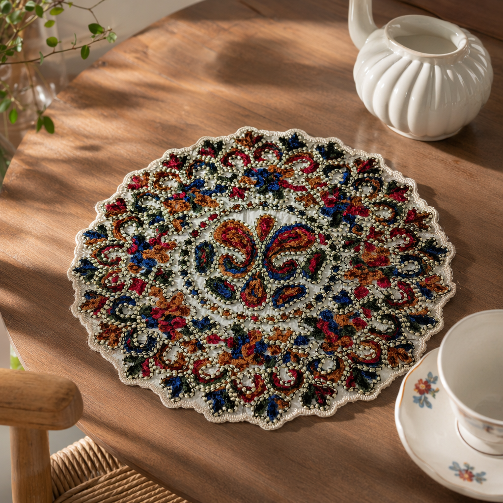 Colorful embroidered round table MATS, home dining table MATS, Nordic-style living room coffee table MATS details Picture