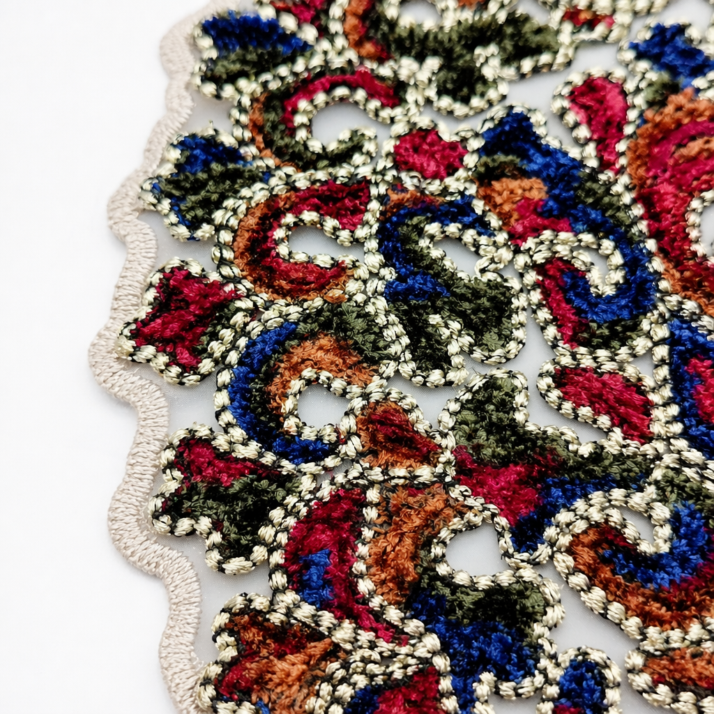 Colorful embroidered round table MATS, home dining table MATS, Nordic-style living room coffee table MATS Application Scenario