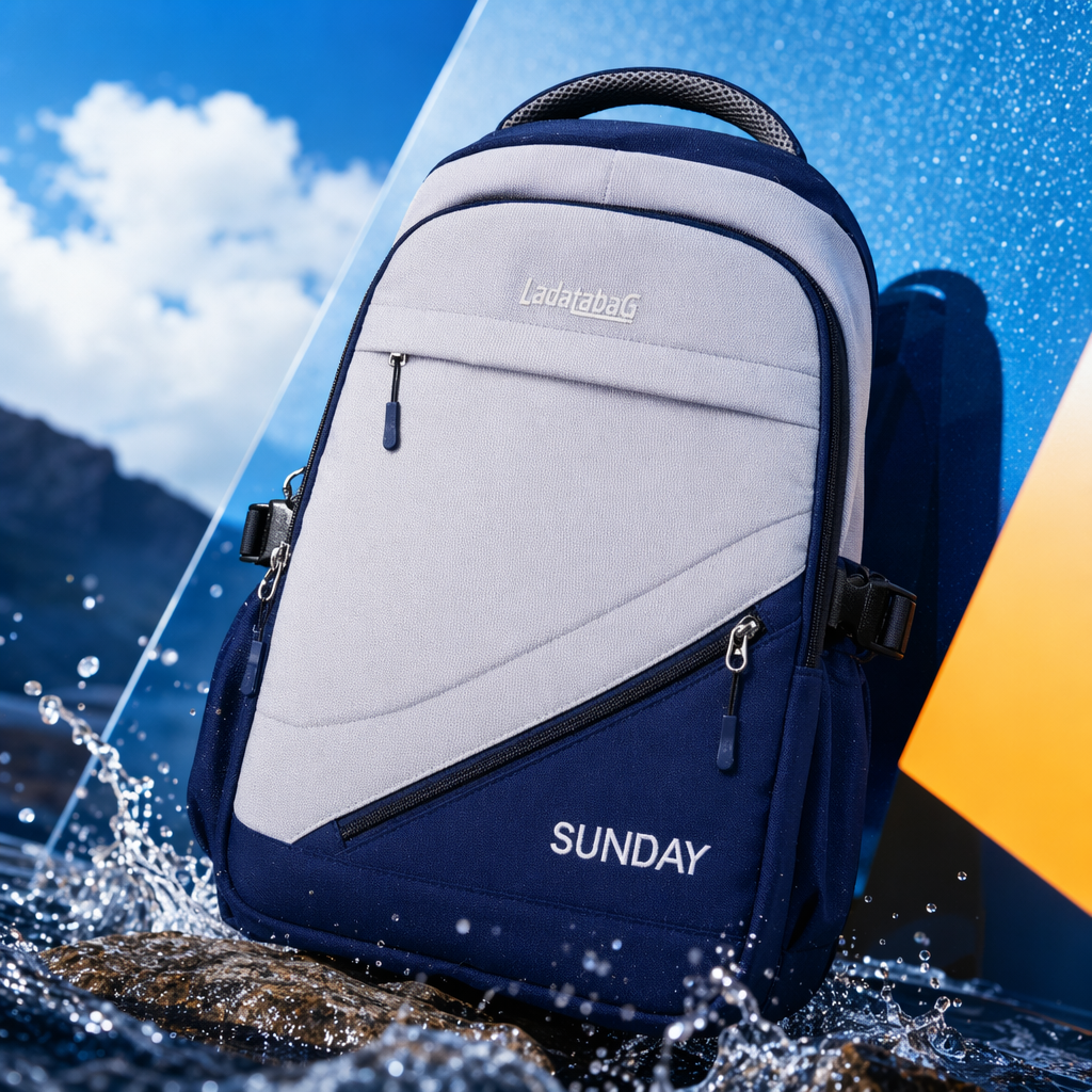 A simple and fashionable backpack in blue and white, with a large capacity for student commuting and leisure Specification image