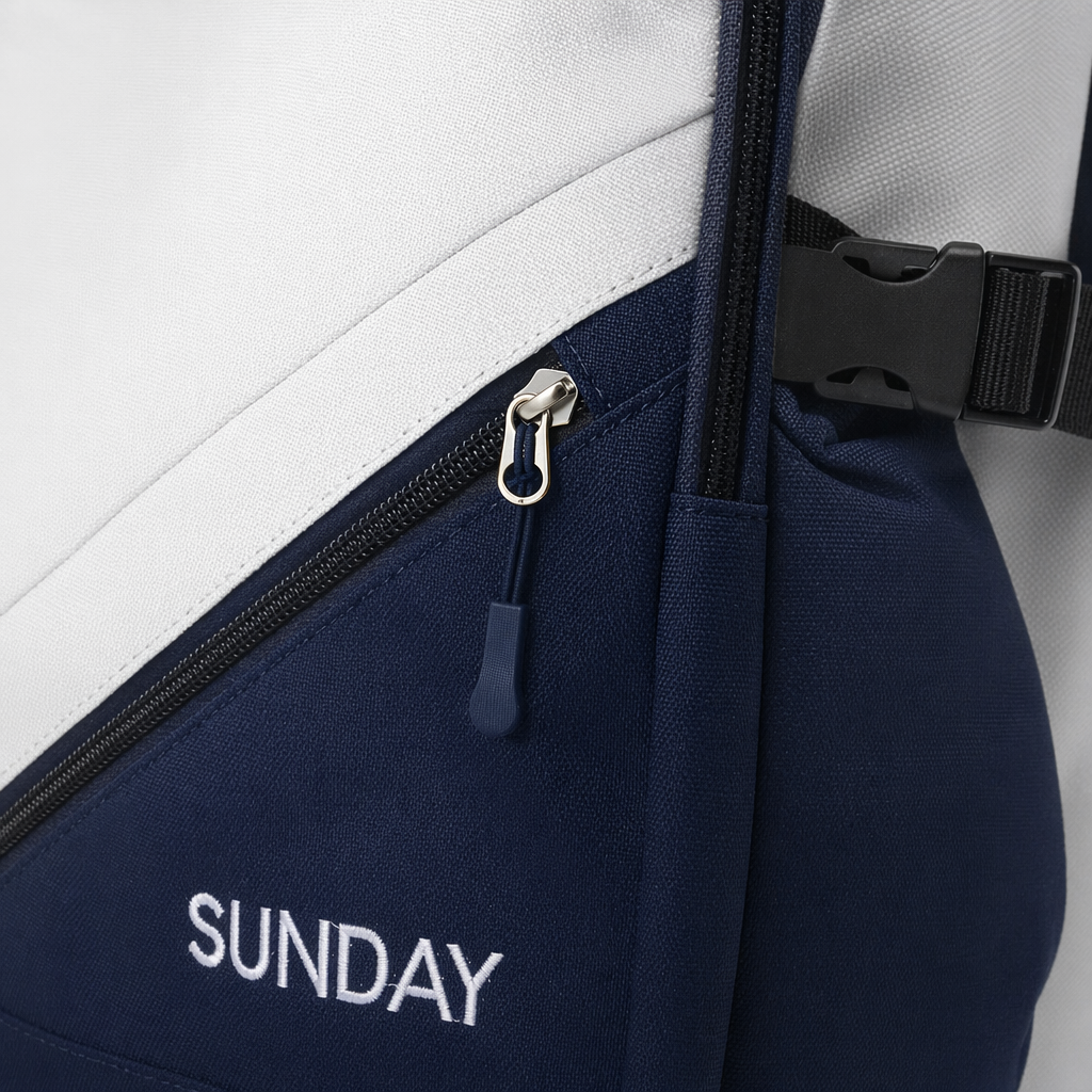 A simple and fashionable backpack in blue and white, with a large capacity for student commuting and leisure Application Scenario