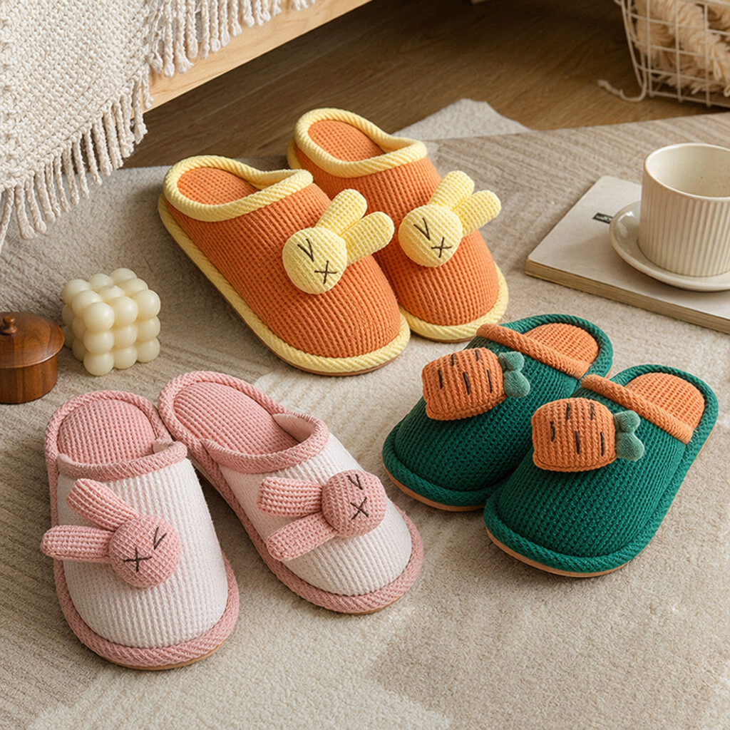 Colorful knitted slippers for women, soft soles, anti-slip and casual, made of cotton and linen blend details Picture