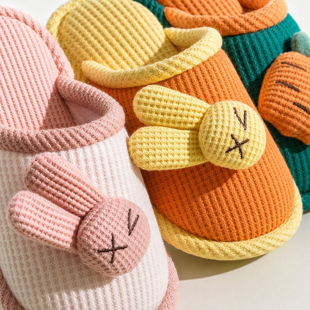 Colorful knitted slippers for women, soft soles, anti-slip and casual, made of cotton and linen blend Application Scenario