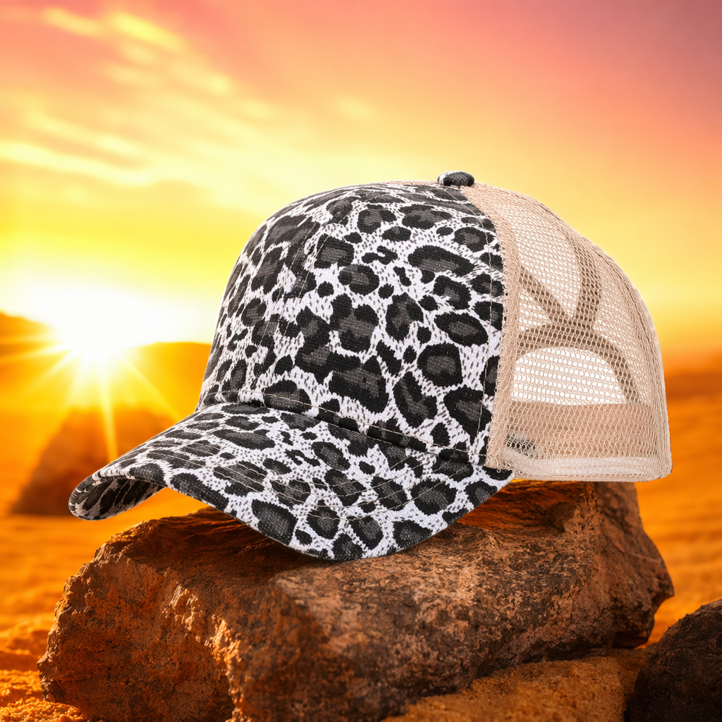 Black and white leopard print mesh baseball cap, breathable, casual and versatile, unisex Specification image
