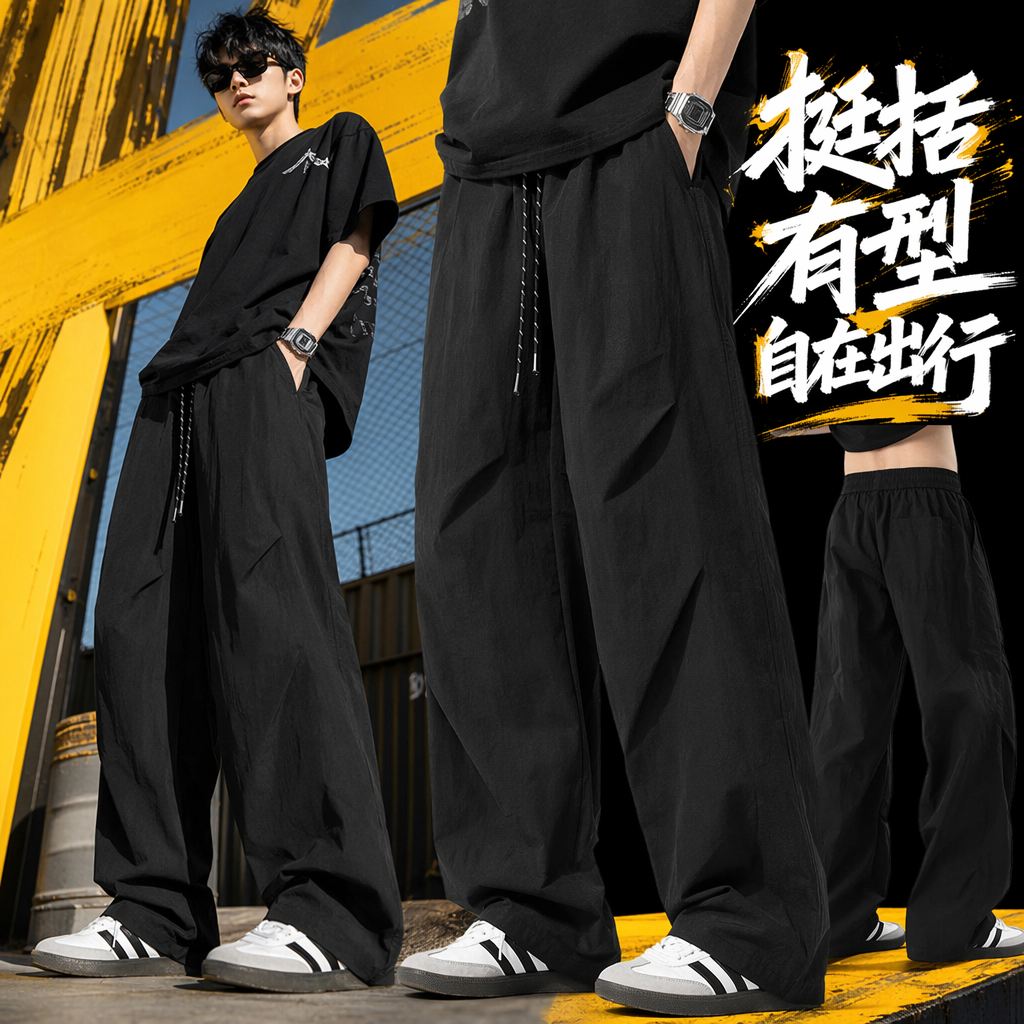 Black loose long pants for women, casual and slimming with a flowing straight leg Specification image
