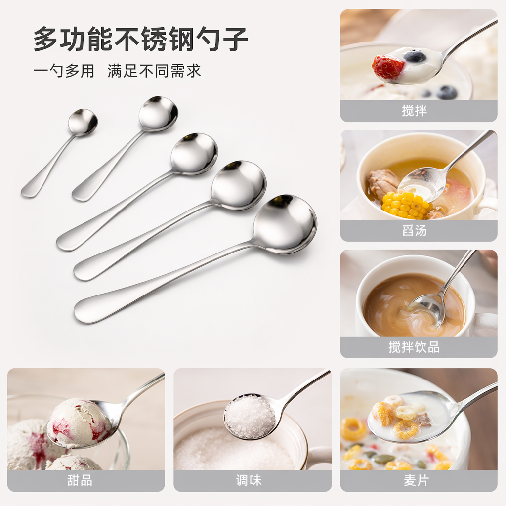 Stainless steel table spoon, thickened anti-slip household spoon, single piece for tableware and kitchenware