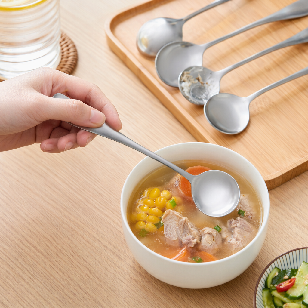 Stainless steel table spoon, thickened anti-slip household spoon, single piece for tableware and kitchenware details Picture