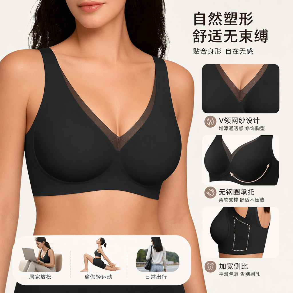 Black underbra without underwire is a comfortable, breathable and adjustable women's underwear