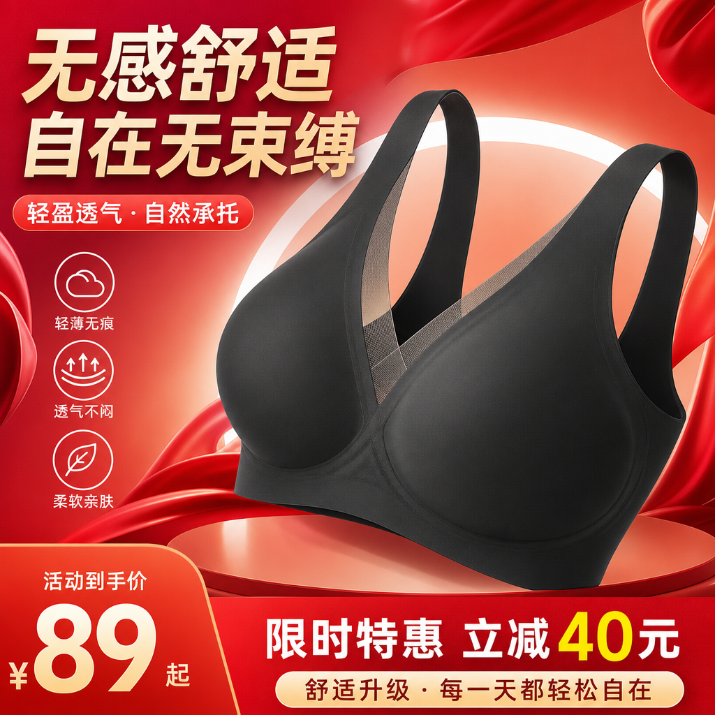 Black underbra without underwire is a comfortable, breathable and adjustable women's underwear Specification image