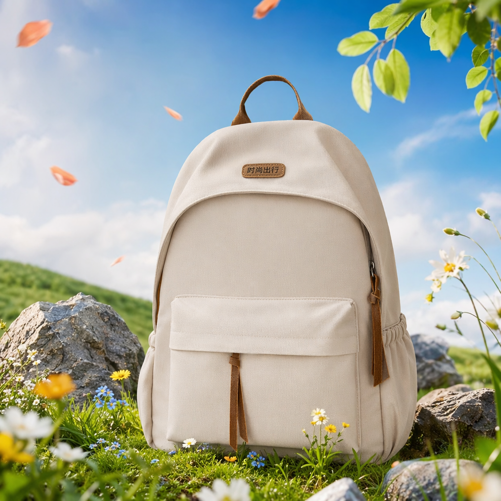 Beige cowhide texture backpack, wear-resistant and waterproof, commuter student travel backpack Specification image