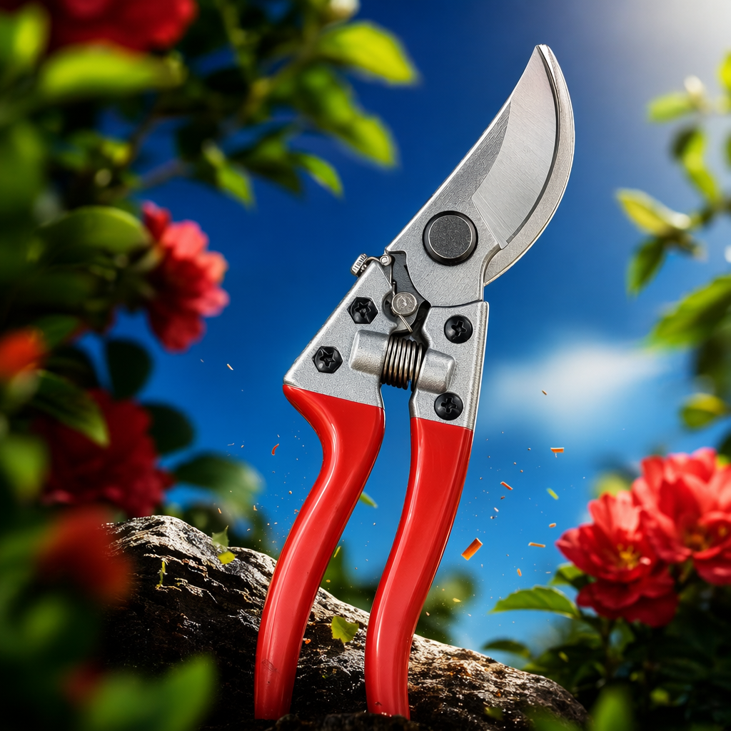Red handle, silver blade, stainless steel, high hardness, sharp and effortless garden pruning shears Specification image