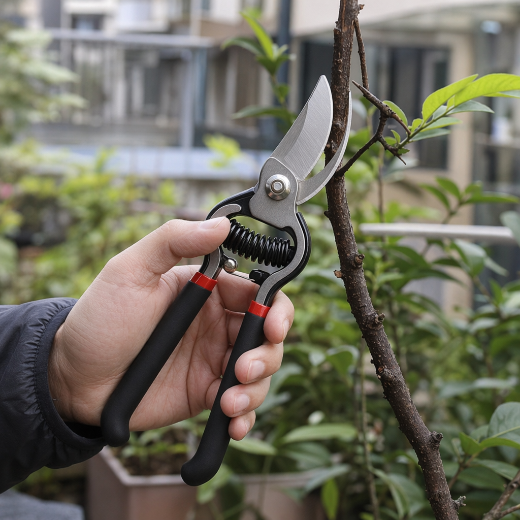 Black handle garden scissors, stainless steel sharp pruning shears, household garden tools details Picture