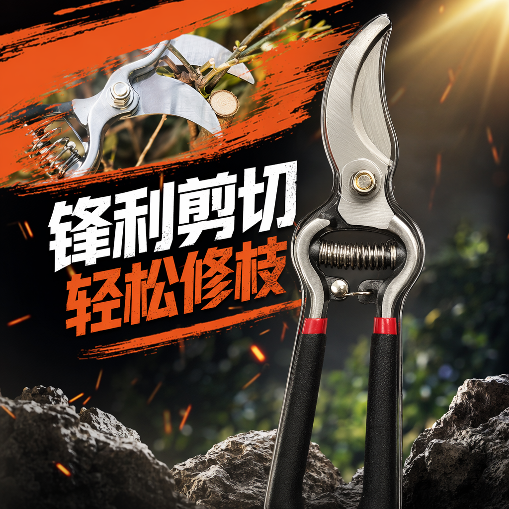 Black handle garden scissors, stainless steel sharp pruning shears, household garden tools Specification image
