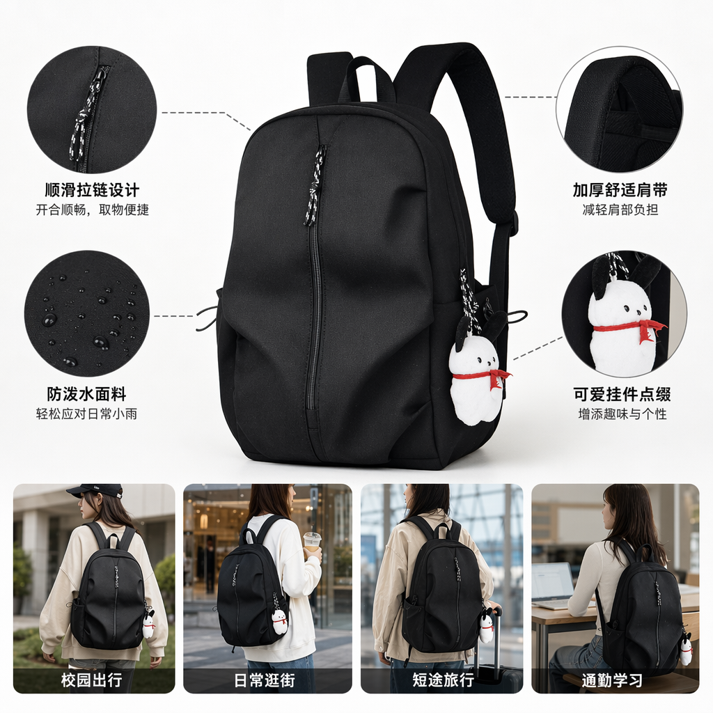 This black cowhide business commuting backpack is lightweight, waterproof and wear-resistant for daily travel full image