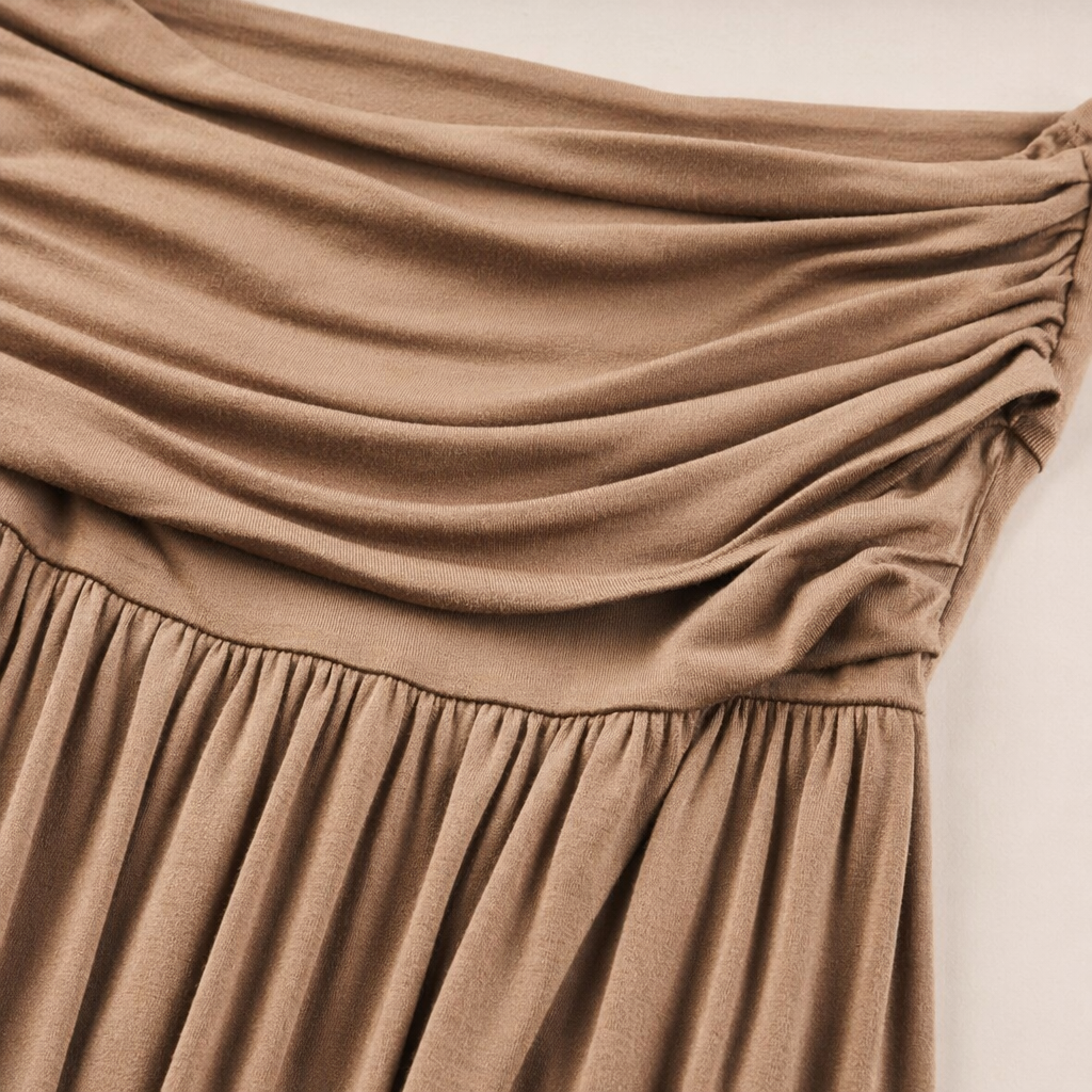 Beige off-the-shoulder long dress for women's summer slimming and form-fitting dress Application Scenario