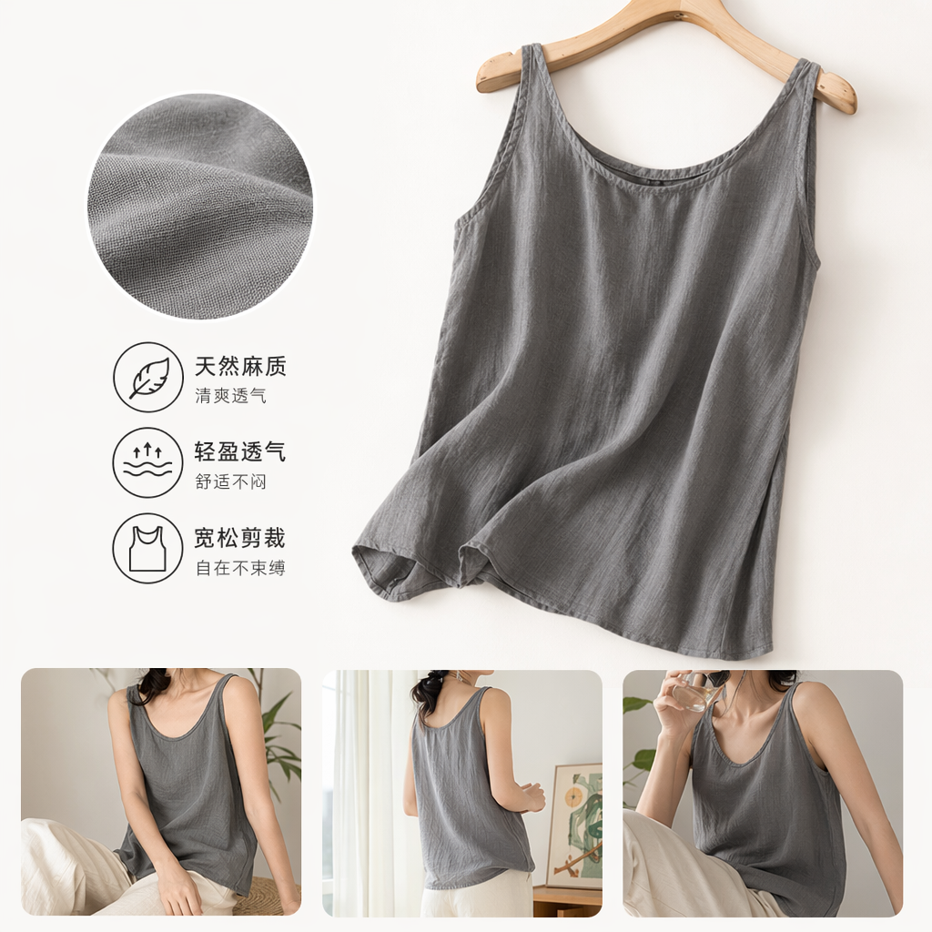 Grey halter top for women, pure cotton, slimming and form-fitting inner layer, summer thin style full image