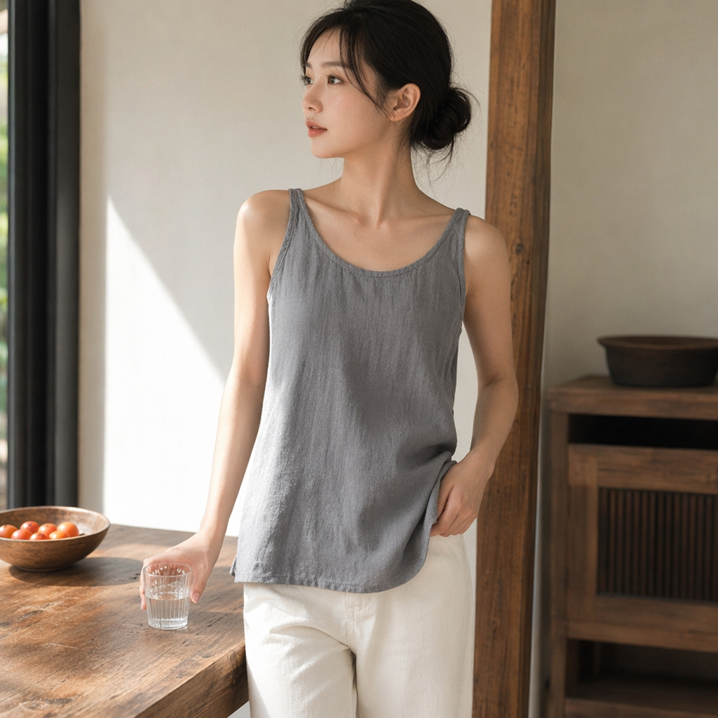 Grey halter top for women, pure cotton, slimming and form-fitting inner layer, summer thin style details Picture