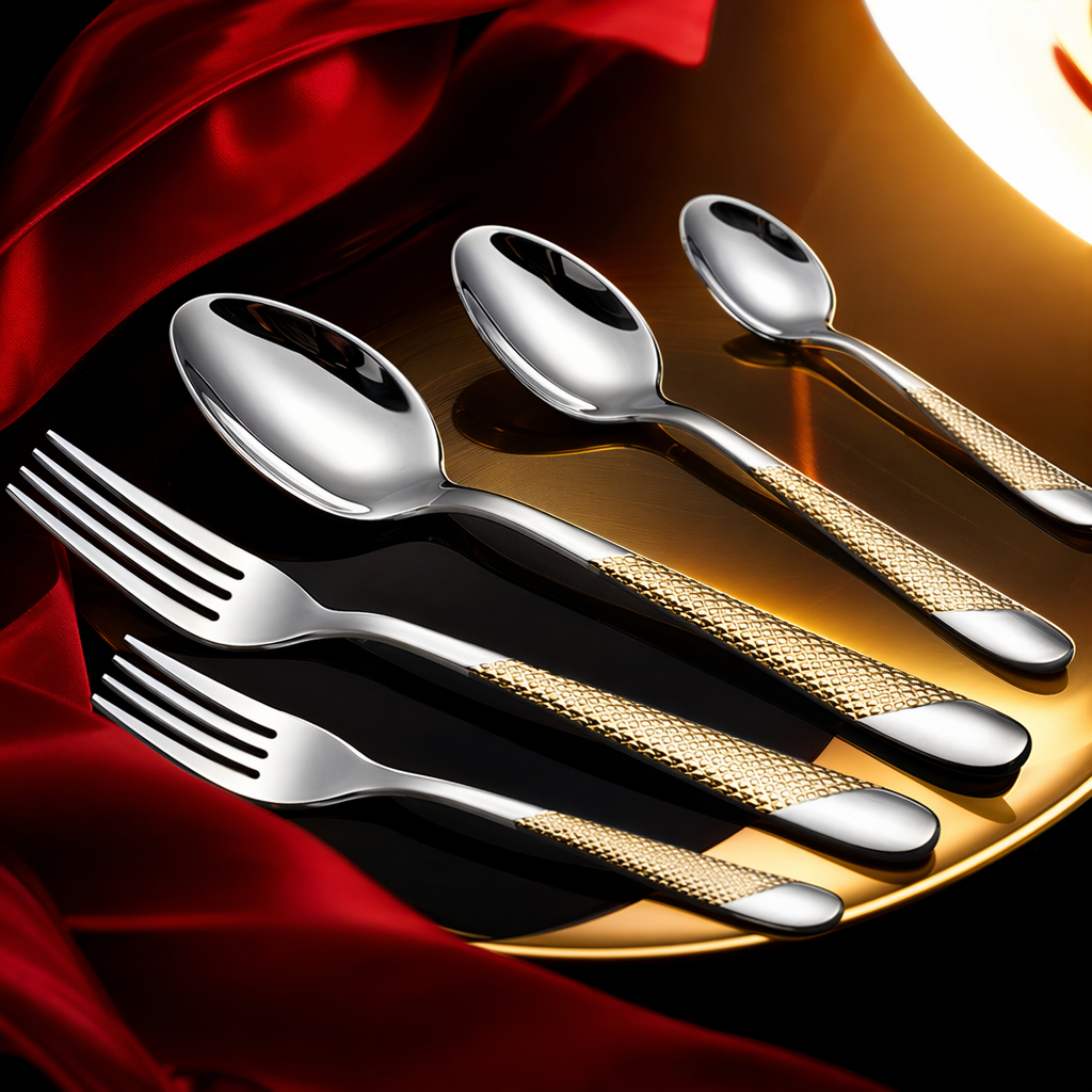 16-piece golden texture tableware set, stainless steel household Western-style forks, spoons and knives Specification image